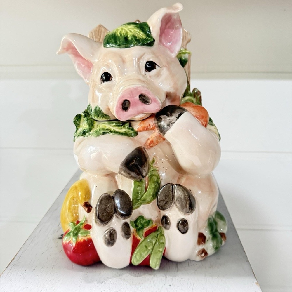Vintage Fitz and Floyd Essentials Handcrafted Percy the Pig Cookie‎ Jar 9.75" H